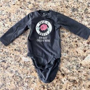 H&M Black Long Sleeve Bodysuit with Rose Print